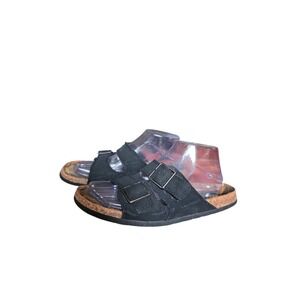 American Eagle Black Sandals Slides Cork Footbed Buckle Straps Women's 8